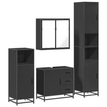 Stylish 4 Piece Bathroom Furniture Set - Black Engineered Wood