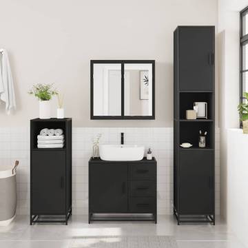 Stylish 4 Piece Bathroom Furniture Set - Black Engineered Wood