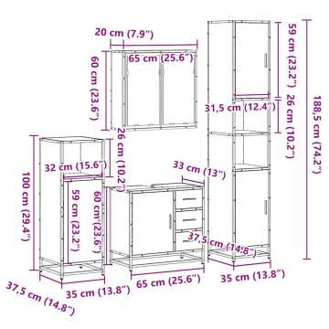 Stylish 4 Piece Bathroom Furniture Set - Black Engineered Wood