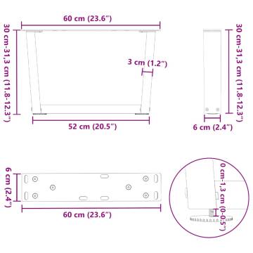 V-Shape Dining Table Legs - 2 pcs Black Steel 60x(30-31.3) cm