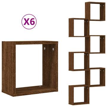 Wall Cube Shelves 6 pcs Brown Oak - Stylish Storage Solution