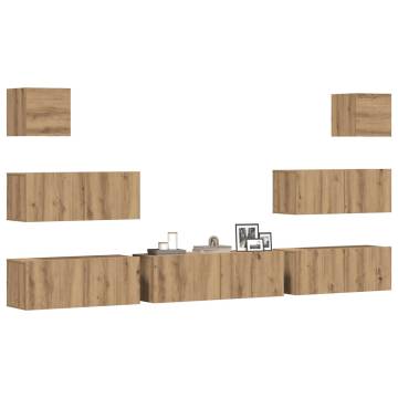 7 Piece Wall-Mounted TV Cabinet Set - Artisan Oak Finish