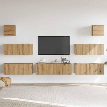 7 Piece Wall-Mounted TV Cabinet Set - Artisan Oak Finish