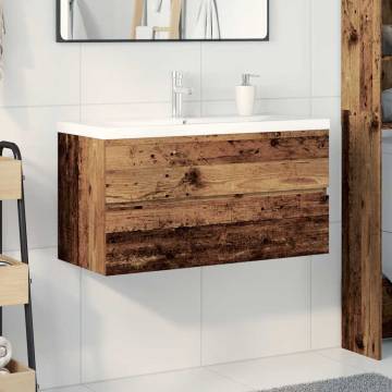 Stylish Sink Cabinet with Basin & Faucet - Old Wood