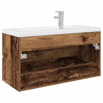 Stylish Sink Cabinet with Basin & Faucet - Old Wood