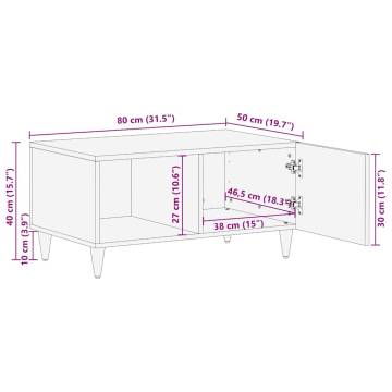 Coffee Table Light Grey - Solid Mango Wood 80x50x40 cm