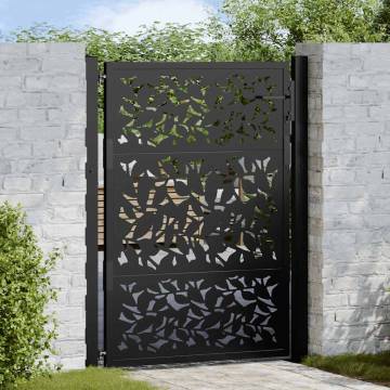 Garden Gate Black 105x130 cm Steel Leaf Design - Durable & Elegant