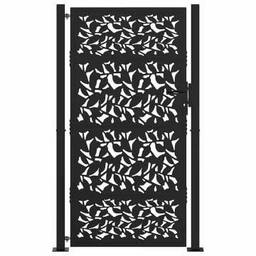 Elegant Black Garden Gate 105x180 cm Steel Leaf Design