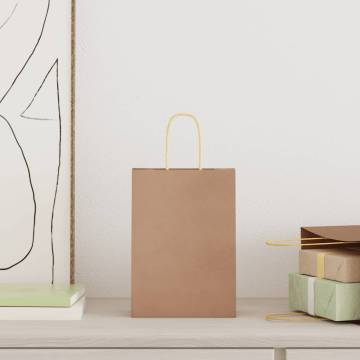 250 Paper Bags with Handles | Brown Kraft Bags 15x8x21 cm