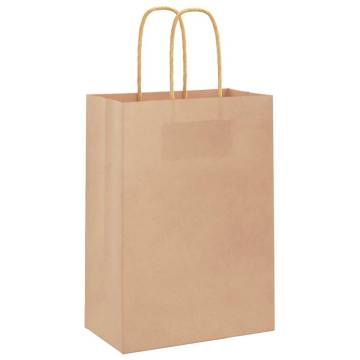 250 Paper Bags with Handles | Brown Kraft Bags 15x8x21 cm