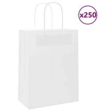 250 Pcs White Paper Bags with Handles - Eco-Friendly & Durable