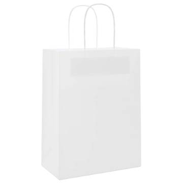 250 Pcs White Paper Bags with Handles - Eco-Friendly & Durable