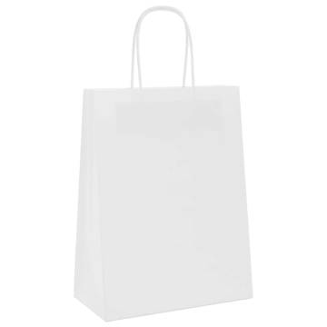 250 Pcs White Paper Bags with Handles - Eco-Friendly & Durable