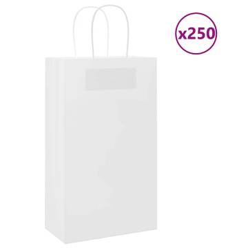 250 White Paper Bags with Handles - Durable & Recyclable