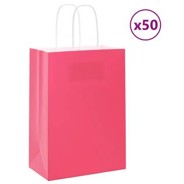 Pink Paper Bags with Handles - 50 pcs | 15x8x21 cm