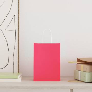 Pink Paper Bags with Handles - 50 pcs | 15x8x21 cm