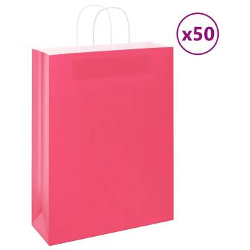 50 Pink Paper Bags with Handles - Sustainable Gift Packaging