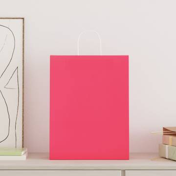 50 Pink Paper Bags with Handles - Sustainable Gift Packaging