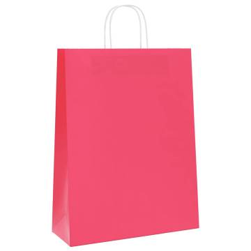 50 Pink Paper Bags with Handles - Sustainable Gift Packaging