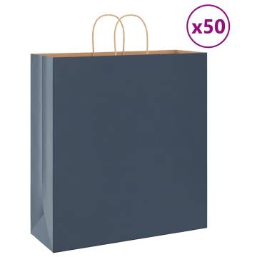 Blue Paper Bags with Handles - 50 pcs | Durable & Eco-Friendly