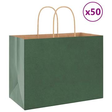 50 Green Paper Bags with Handles - Durable & Eco-Friendly