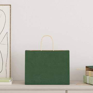 50 Green Paper Bags with Handles - Durable & Eco-Friendly