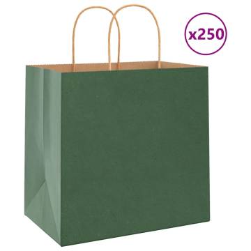 Green Paper Bags with Handles - 250 pcs | Eco-Friendly Packaging