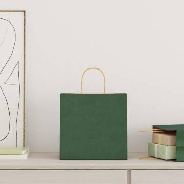 Green Paper Bags with Handles - 250 pcs | Eco-Friendly Packaging