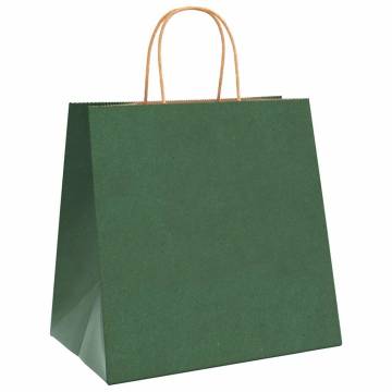 Green Paper Bags with Handles - 250 pcs | Eco-Friendly Packaging