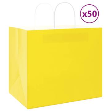 Yellow Paper Bags with Handles - 50 pcs | Durable & Recyclable