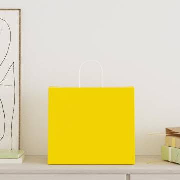 Yellow Paper Bags with Handles - 50 pcs | Durable & Recyclable