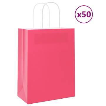 Eco-Friendly Pink Paper Bags with Handles - 50 pcs | HiPo Market