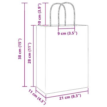 Paper Bags 50 pcs with Handles - White Kraft 21x11x28 cm