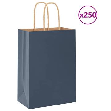 Blue Paper Bags with Handles - 250 pcs | Sustainable & Durable