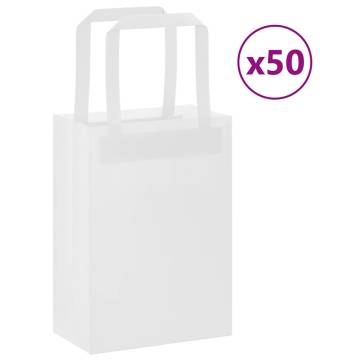 50 White Paper Bags with Handles - Eco-Friendly | HipoMarket