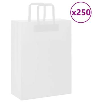 250 White Paper Bags with Handles - Eco-Friendly & Durable