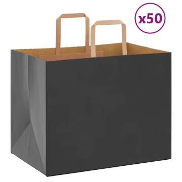 Eco-Friendly Black Paper Bags with Handles - 50 Pcs | HipoMarket