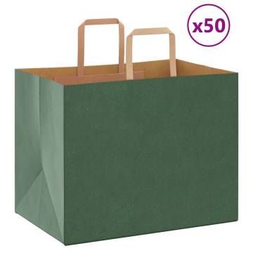 Eco-Friendly Green Paper Bags with Handles - 50 pcs | HipoMarket