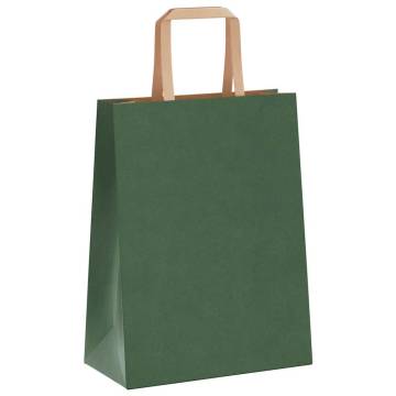 250 Pcs Green Paper Bags with Handles | Sustainable Packaging