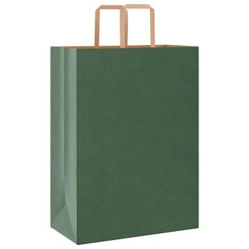 Eco-Friendly Green Paper Bags with Handles - 250 Pcs