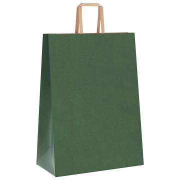 Eco-Friendly Green Paper Bags with Handles - 250 Pcs