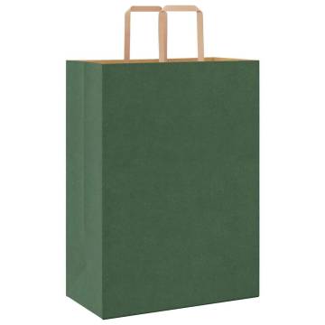 Eco-Friendly Green Paper Bags with Handles - 250 Pcs