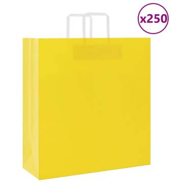 Yellow Paper Bags with Handles - 250 pcs | Durable & Eco-Friendly