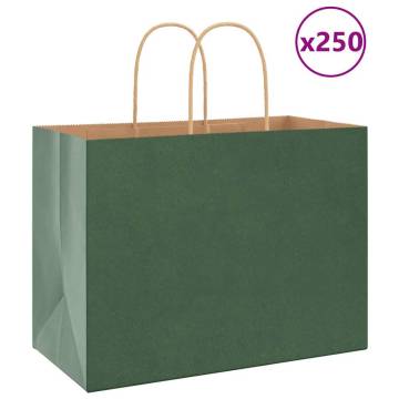 Eco-Friendly Green Paper Bags with Handles - 250 pcs