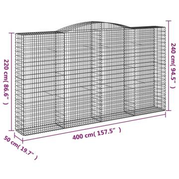 Arched Gabion Baskets Set - Galvanised Iron 400x50x220 cm