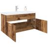 Stylish Sink Cabinet with Built-in Basin - Old Wood Finish