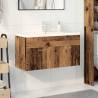 Stylish Sink Cabinet with Built-in Basin - Old Wood Finish