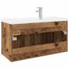 Stylish Sink Cabinet with Built-in Basin - Old Wood Finish