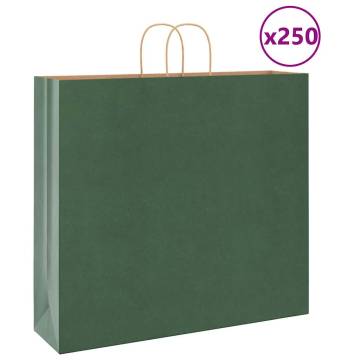 Eco-Friendly Green Paper Bags with Handles – 250 pcs