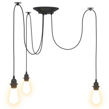 Vintage Pendant Lamp with 3 E27 Holders - Black Metal